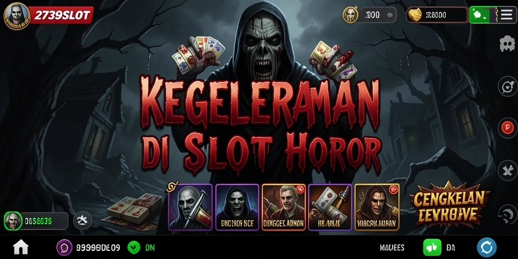 Tampilan gameplay <strong>2739SLOT</strong> dengan efek horor yang mendalam.