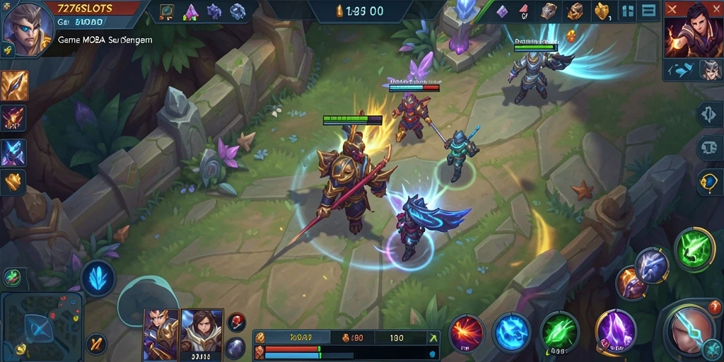 Tangkapan layar gameplay seru dari 7276SLOTS dengan aksi MOBA yang intens.