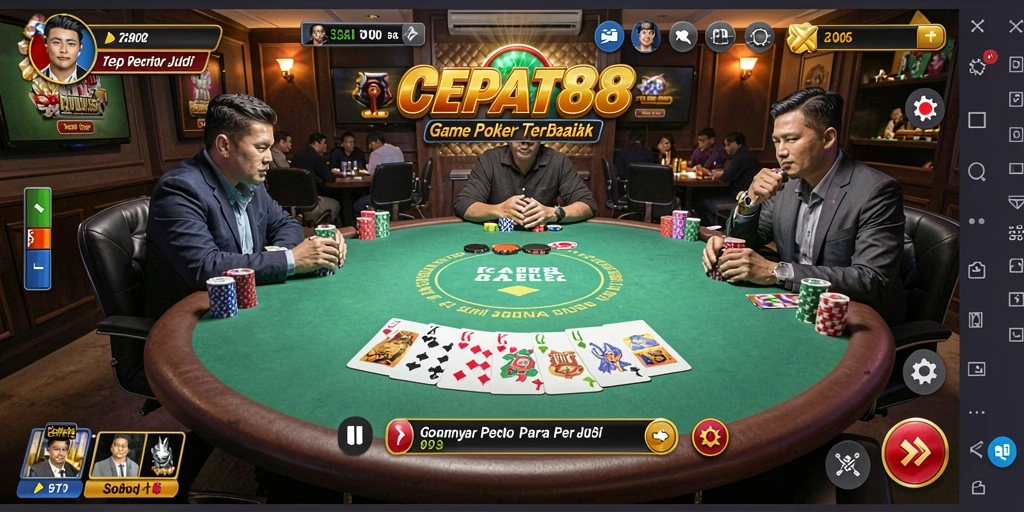 Screenshot utama menunjukkan pengalaman bermain poker yang seru dan menegangkan.