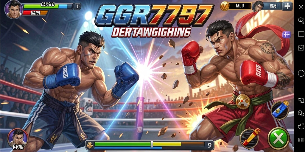 Screenshot utama GGR7777 menampilkan pertarungan seru antara karakter dengan efek visual yang memukau.