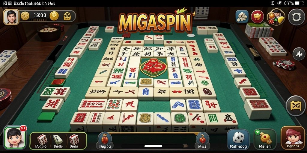 Tampilan gameplay seru dalam MIGASPIN dengan desain ubin Mahjong yang menarik.