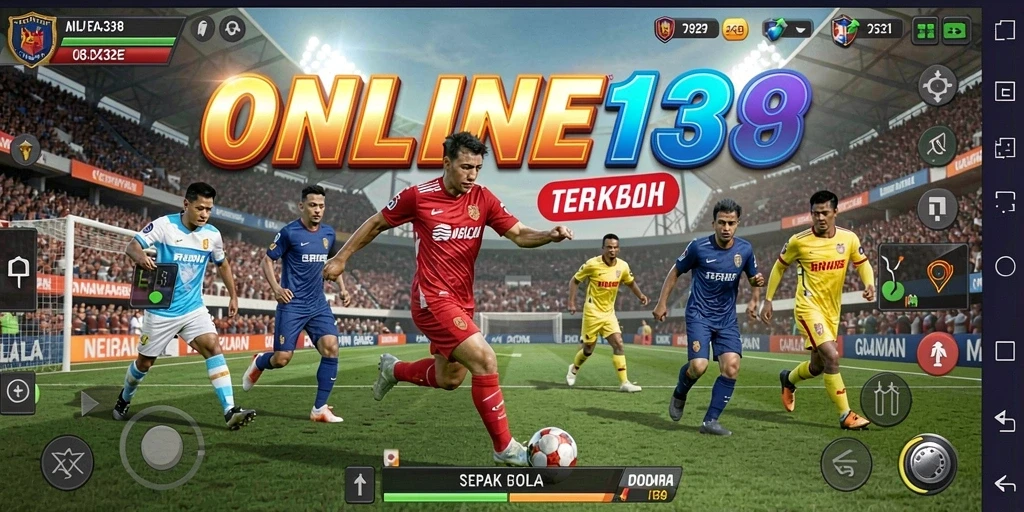 Tangkapan layar dari gameplay <strong>ONLINE138</strong> menampilkan aksi mendebarkan di lapangan sepak bola.