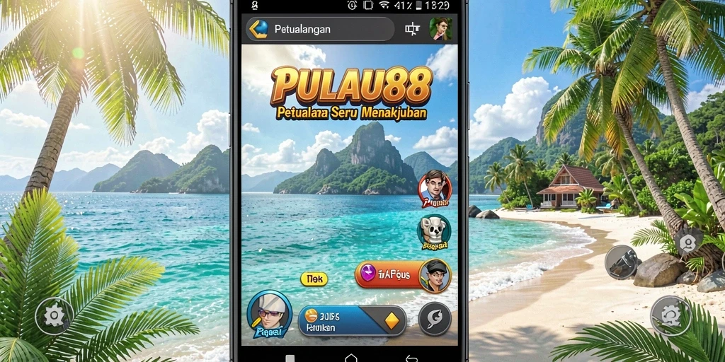 Screenshot utama PULAU88 menunjukkan petualangan seru di pulau tropis.