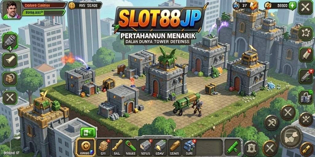Tampilan menegangkan dari gameplay Tower Defense di SLOT88JP.
